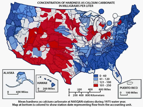 map of water hardness areas in USA